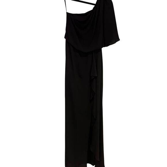 BCBGMaxAzria Black Chiffon One Shoulder Maxi Dress Sz 2 - Picture 1 of 9